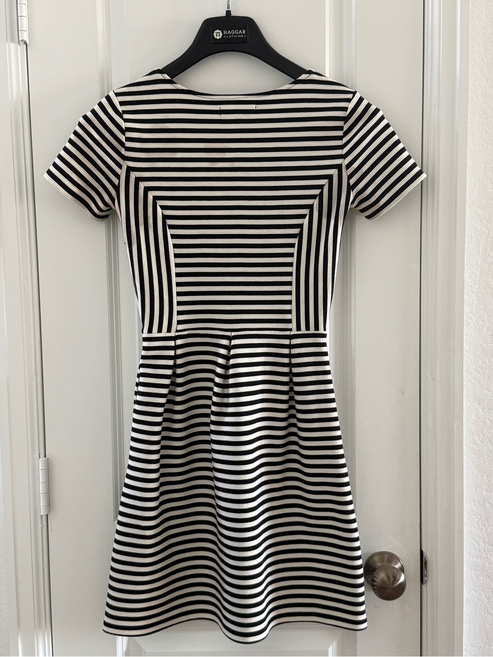 Madewell Womens Black & White Striped Fit & Flare Dress Short Sleeve Scoop Neck - Picture 6 of 8